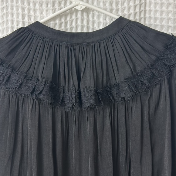 Current Air Black Button Up Lace Detail Long Sleeve Silky Top Blouse Large - Picture 7 of 7